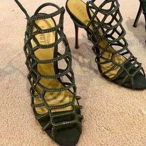 Schutz High Heel Grey Crystal Sandal Shoes 9.5